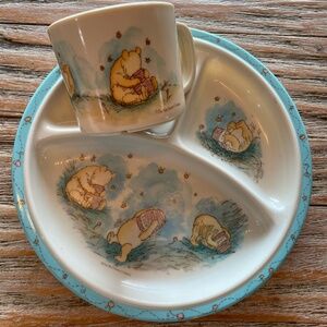 Vintage Disney Winnie the Pooh Two Piece Children's Dish Set | Plate and Cup